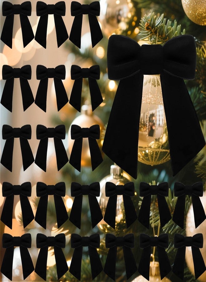 Glitinsel 30 Pcs Velvet Ribbon Bows 5" x 4" Pre Tied Christmas Velvet Bows with Twist Tie for Gift Packaging Christmas Tree Wreaths Door Windows Wedding Party Decoration(Black) - Image 1